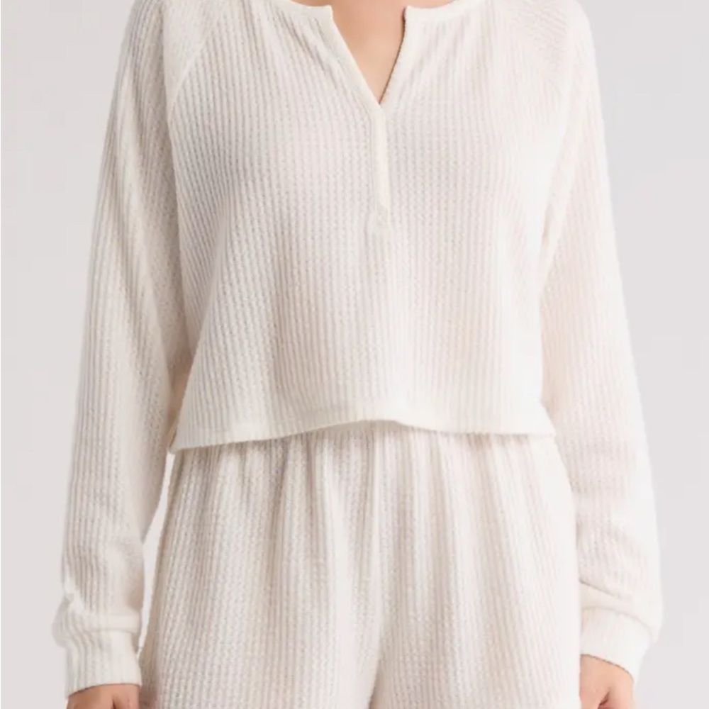 Abound Waffle Knit Henley Top Ivory with shorts | Nordstrom